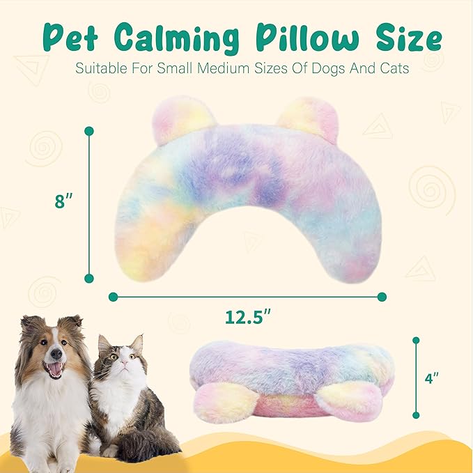 Pet Pillow for Dogs,Dog Calming Pillow for Dogs,Soft Dog Neck Pillow,U-Shaped Pillow for Cat and Dog,Machine Washable Pet Calming Toy,Joint Relief Sleeping Improve for Pets-Rainbow