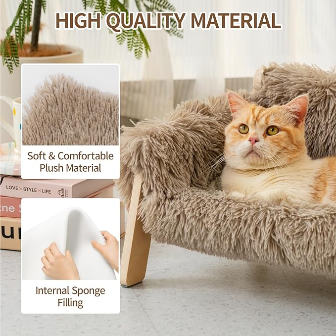 MEWOOFUN Cat Couch Bed, Pet Sofa for Indoor Cats Wooden Indoor Pet Furniture Elevated Cat Beds with Removable Mattress Cover Suitable for Kitty, Puppy or Small Animal