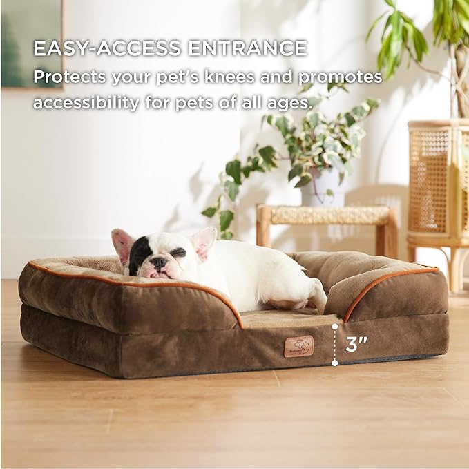 Bedsure Orthopedic Dog Bed for Medium Dogs - Waterproof Dog Sofa Beds Medium, Supportive Foam Pet Couch Bed with Removable Washable Cover, Waterproof Lining and Nonskid Bottom, Brown