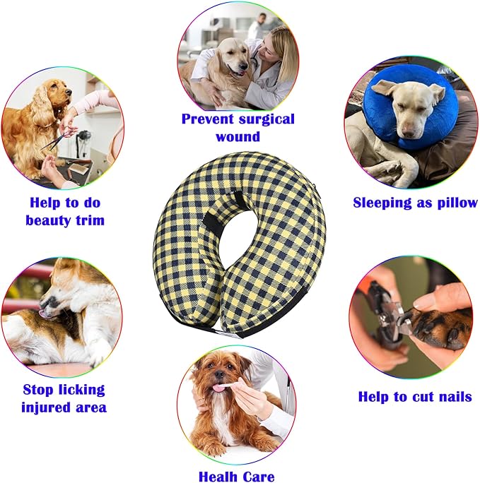 Katoggy Inflatable Dog Cone Collar for Dogs After Surgery, Soft Adjustable Blow up Donut Dog E-Collar for Small Medium Large Dog and Cats