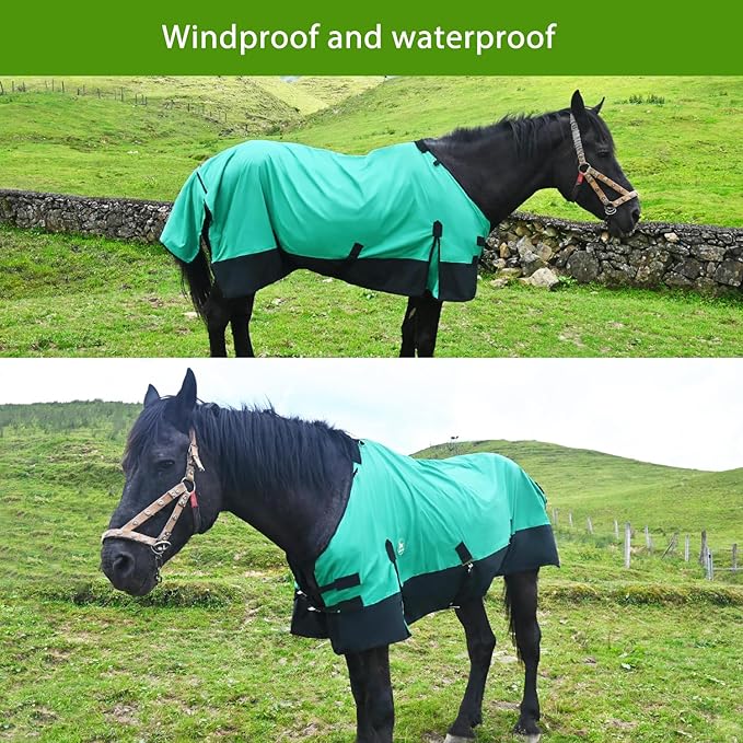 Waterproof and Breathable Horse Sheet|Horse Blankets for Real Horses|Adjustable with Tail Rainy Day Choices for Horses(76", Green)