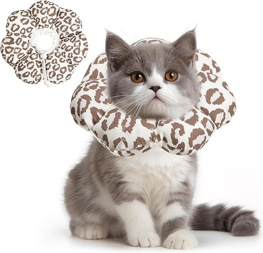 ComSaf Cat Cone Collar Soft - E Cat Collar Cones to Stop Licking After Surgery, Recovery Elizabethan Collar for Cats, Soft Cat Cone for Small Cats Kitten, Waterproof & Lightweight, Brown Leopard, S