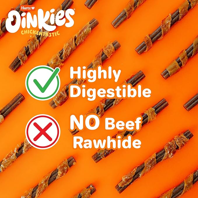 Hartz Oinkies Rawhide-Free Tender Treats Wrapped with Chicken Dog Treats Chews, 18 Count, Highly Digestible, No Artificial Flavors, Perfect for Smaller and Senior Dogs(Packaging May vary)