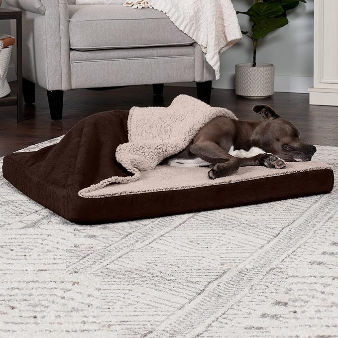 Furhaven Cooling Gel Dog Bed for Large/Medium Dogs w/ Removable Washable Cover, For Dogs Up to 55 lbs - Berber & Suede Blanket Top Mattress - Espresso, Large