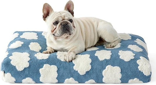 Lesure Dog Bed Medium Size Dog-Thick Shredded Chopped Foam Pet Bed, Dog Bed Indoor with Removable Cover, Cute Modern Fuzzy Plush & Anti Slip Bottom(30'x20', Blue)