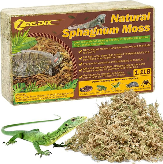 ZeeDix 1.1LBS Sphagnum Moss for Reptiles, 25QT Premium Dried Moss for Terrarium Long Fibered Leopard Gecko Moss Natural Sphagnum Peat Moss Bedding for Frogs Anoles Snake Turtle Plants