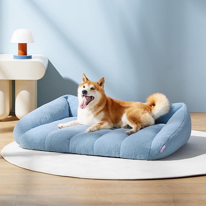 Lesure Orthopedic Dog Bed Sofa for Large Dogs, Waterproof Dog Couch with Removable Washable Cover, Cute Aesthetic Pet Sofa Couch with Egg Crate Foam(35" x 25" x 10.5", Blue)