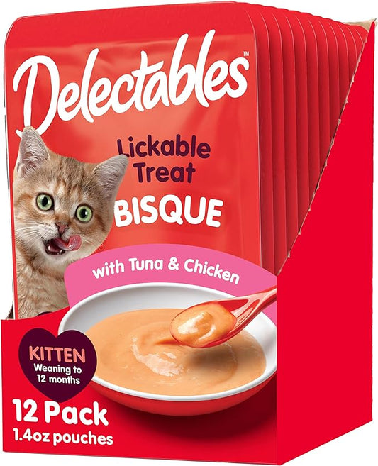 Delectables Bisque Kitten Lickable Wet Cat Treats - Tuna & Chicken (pack of 12) ( Packaging May Vary )