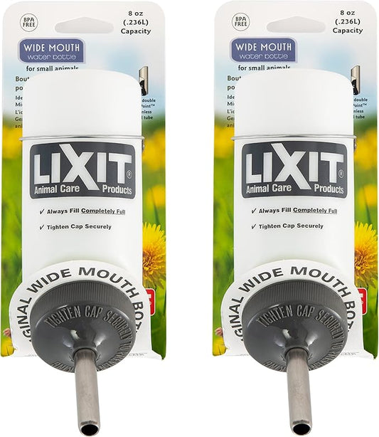 Lixit Wide Mouth BPA-Free Cage Water Bottles for Rabbits, Ferrets, Guinea Pigs, Rats, Chinchillas, Hamsters, Mice, Hedgehogs, Gerbils and Other Small Animals. (Translucent, 8 Ounce Pack of 2)