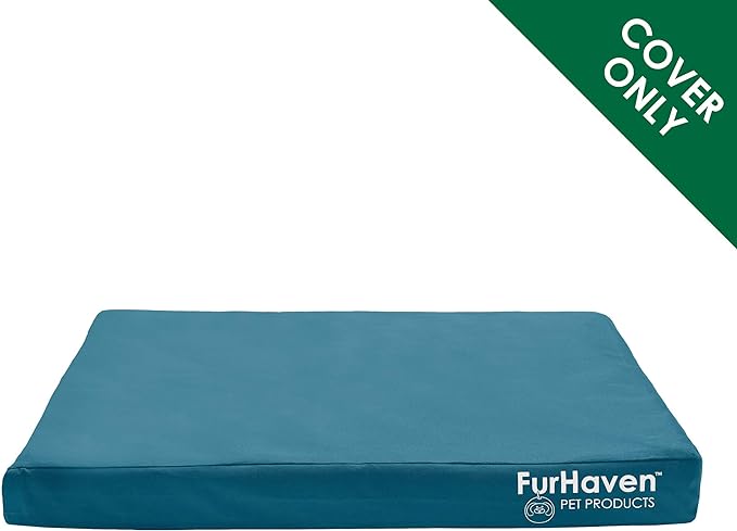 Furhaven Replacement Dog Bed Cover Water-Resistant Indoor/Outdoor Logo Print Oxford Polycanvas Mattress, Washable - Deep Lagoon, Medium