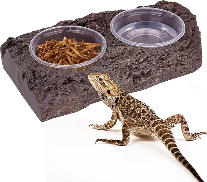 Crested Gecko Feeding Ledge Reptile Feeder Food Dish Double Bowl with 6PCS Feeding Cups Food Water Feeder Crested Gecko Tank Accessories for Lizard Chameleon Pets Leopard Bearded Dragon