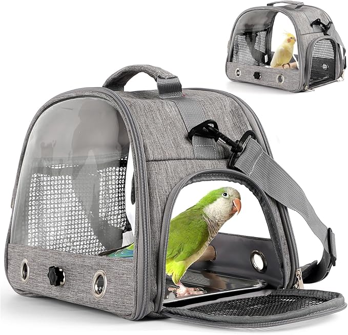 Bird Travel Carrier with Perch Parakeet Backpack Carriers with Stainless Steel Plate Portable Pet Carrier Bag for Bird Cage Accessories Transparent Travel Carrier Cage for Budgie Conure Cockatiel