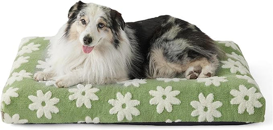 Lesure XLarge Dog Bed-Thick Shredded Chopped Foam Pet Bed, Dog Bed Indoor with Removable Cover, Cute Modern Fuzzy Plush & Anti Slip Bottom(41'x28', Green)