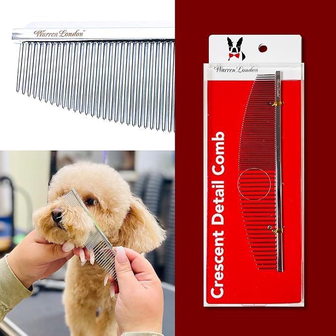 Warren London Copper Crescent Detail Comb for Dogs | 6.5 inches | Comfort Control Durability and Detail for Small Medium and Large Dogs | Ergonomic Dog Cat Grooming Pet Supplies Deshedding Mat Tool