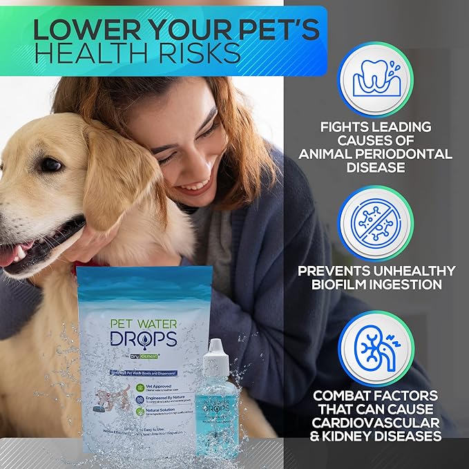 Pet Water Drops - Dog and Cat Water Additive for Dental and Oral Care - Prevents Pets Water Bowl and Dispenser Fountain Slime - for Fresh Breath and Cleaner, Healthy Teeth