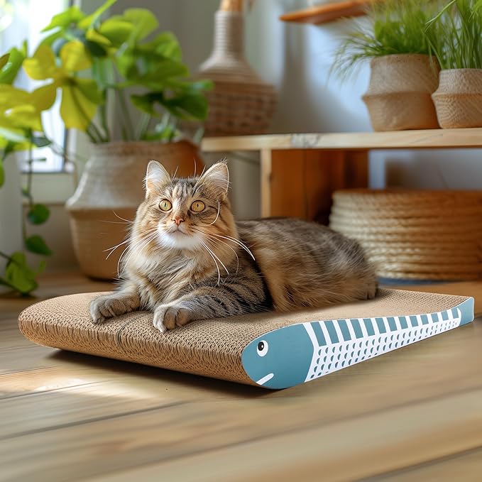 ComSaf Cat Scratching Board 2 Pack, Cat Scratcher Cardboard, Curved Cat Scratcher, Cute Cat Scratch Pad for Kitty, Recycle Cardboard Cat Scratcher, Double-Sided Pad for Long Lasting Use (Blue)