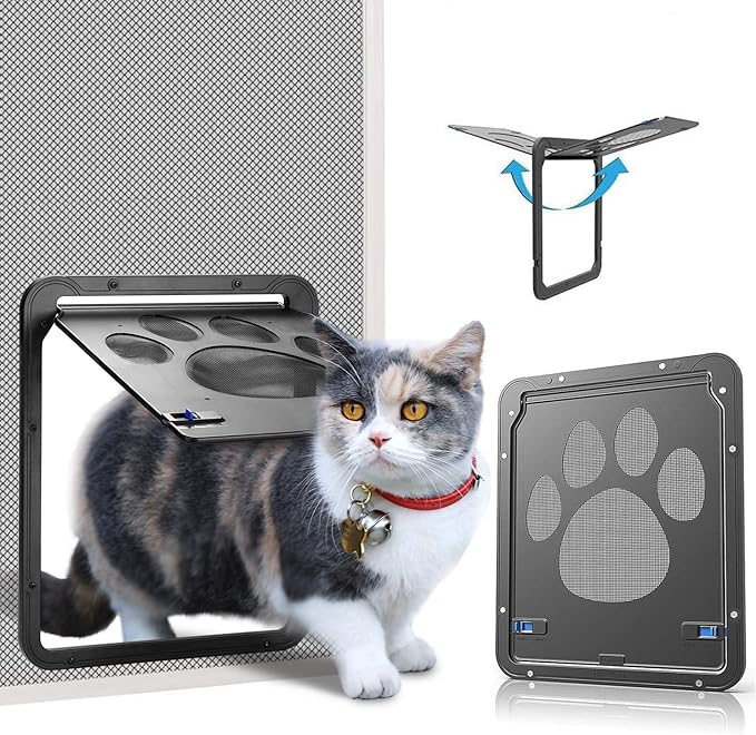 Ownpets Pet Screen Door,Inside Door 8x10x0.4 inch,Lockable Magnetic Flap Screen Automatic Lockable Black Door for Puppy Dog and Cat Door