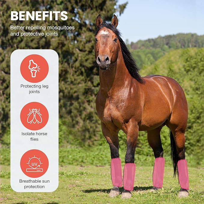 Mesh Fly Boots Horse Fly Boots Mesh Fly Wraps Leg Guard for Horse Set of 4 (Red)