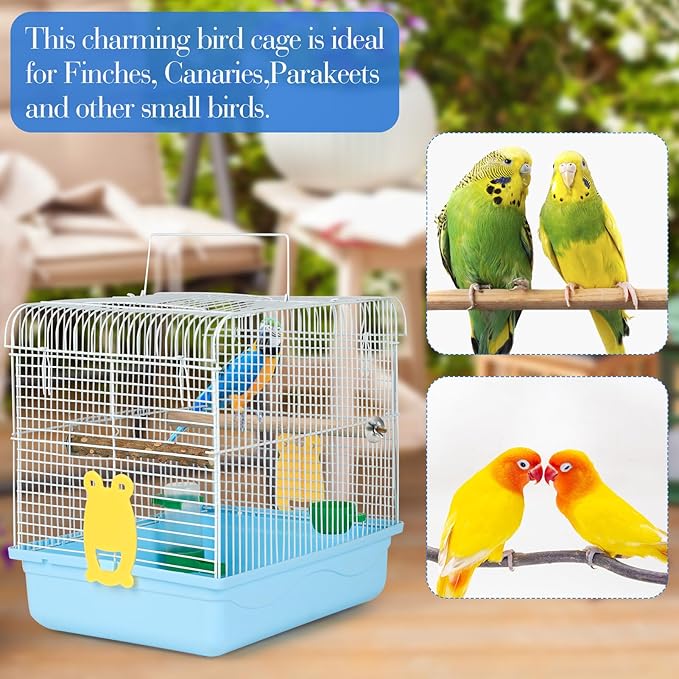 Travel Bird Cages for Cockatiels - Parrot Cage Starter Kit with Stand Accessories Birdcage Great for Parakeets Lovebirds Parrotlets Finches Canaries and More Small Birds(Blue)