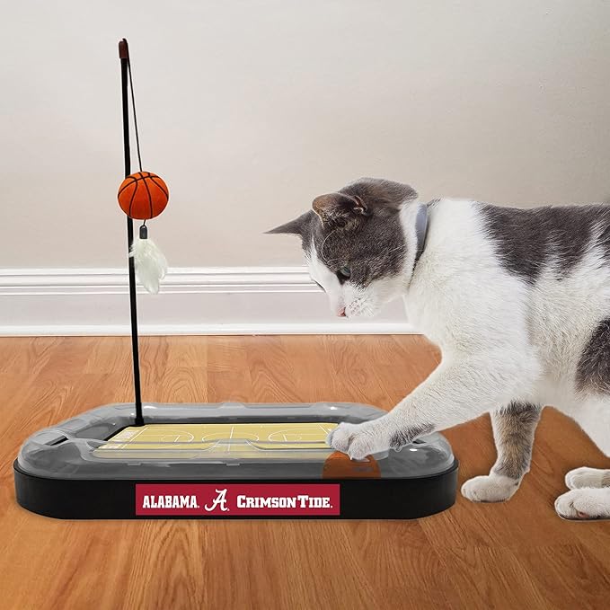 Cat Scratch Toy NCAA ALABAMA Crimson Tide REVERSIBLE Basketball Court Felt/Cardboard Cat Scratcher. Interactive Cat Ball Bell in Tracks. 6-in-1 CAT TOY. Cat Wand Poll, CATNIP-FILLED Plush Basketball