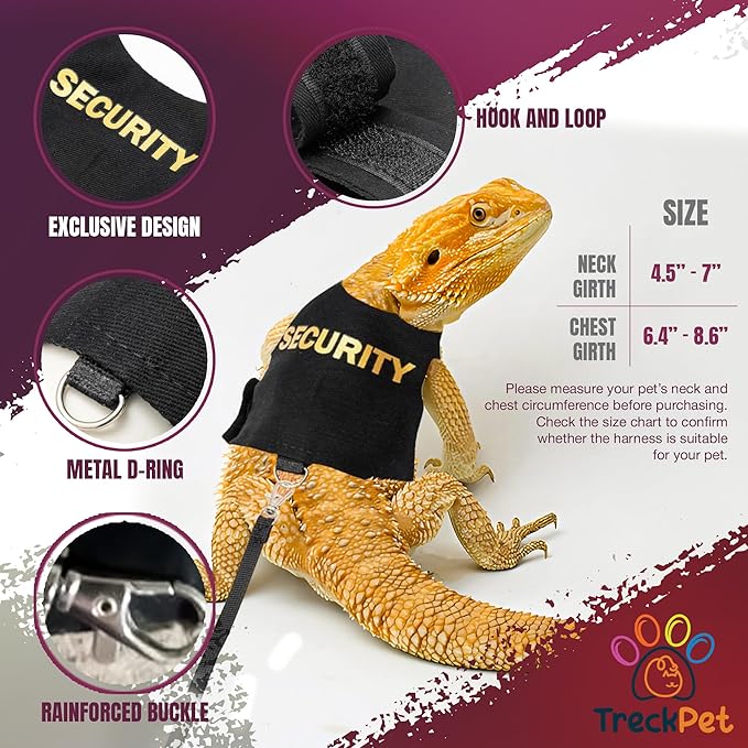 Premium 2Pack Bearded Dragon Leash and Harness Set-Perfect Lizard Leash for Bearded Dragon-Adjustable Bearded Dragon Harness for Secure Walks-Fun Staff and Security Designs