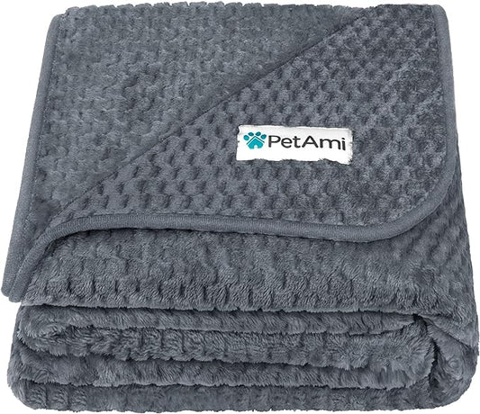 PetAmi Waterproof Dog Blanket, Leakproof XL Pet Blanket for Large Dogs, Furniture Sofa Couch Cover Protector, Fleece Cat Throw for Bed Crate Kennel, Reversible Washable Soft Plush, Twin 60x80 Gray