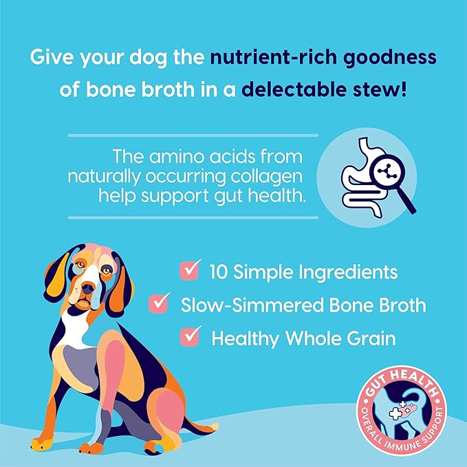 Solid Gold Bone Broth Stew - Dog Food Topper & Dog Treat Rich in Natural Collagen for Gut Health - Grain Free Formula Packed with Protein & Hearty Vegetables - Great for Picky Eaters - 6 Pack