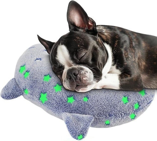 Dog Calming Pillow Glow in The Dark, Soft U-Shaped Pet Pillows for Dogs & Cats, Machine Washable, Dog Neck Pillow, Joint Relief, Better Sleep (Large, Blue)