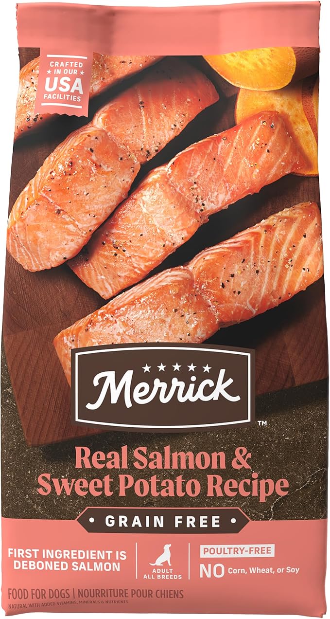 Merrick Premium Grain Free Dry Adult Dog Food, Wholesome And Natural Kibble With Real Salmon And Sweet Potato - 22.0 lb. Bag