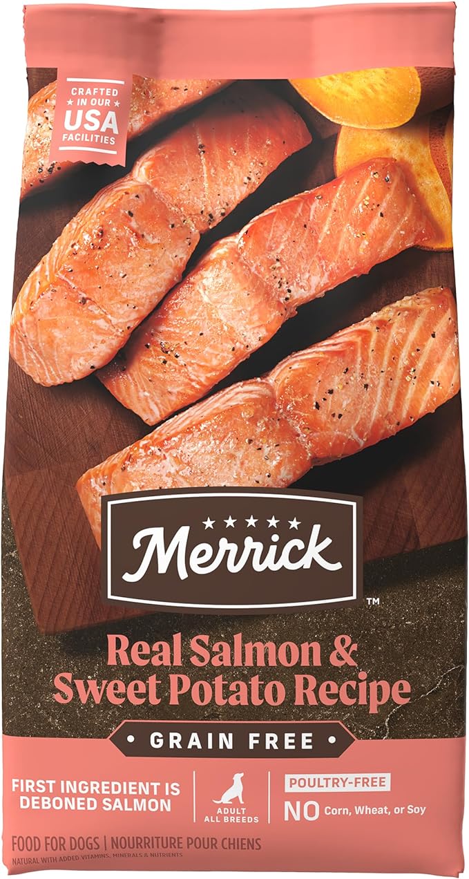 Merrick Premium Grain Free Dry Adult Dog Food, Wholesome And Natural Kibble With Real Salmon And Sweet Potato - 4.0 lb. Bag