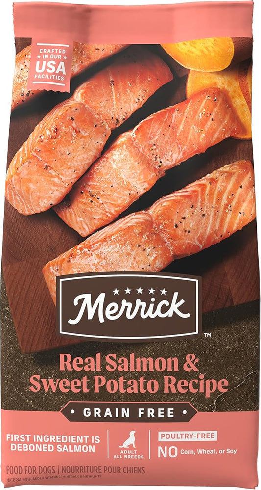 Merrick Premium Grain Free Dry Adult Dog Food, Wholesome And Natural Kibble With Real Salmon And Sweet Potato - 4.0 lb. Bag