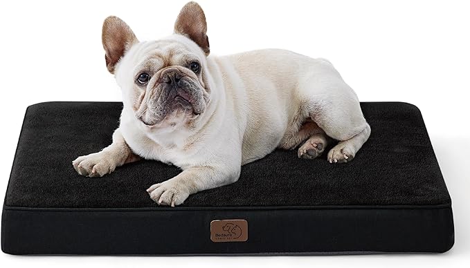 Bedsure Memory Foam Dog Bed for Medium Dogs - Orthopedic Waterproof Dog Bed for Crate with Removable Washable Cover and Nonskid Bottom - Plush Flannel Fleece Top Pet Bed, Black