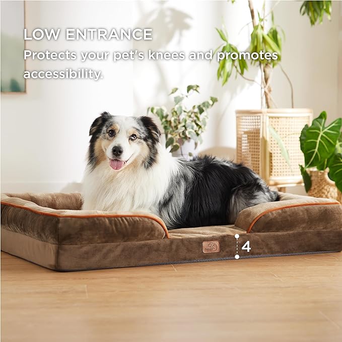 Bedsure Orthopedic Dog Bed for Extra Large Dogs - XL Plus Waterproof Dog Sofa Beds, Supportive Foam Pet Couch Bed with Removable Washable Cover, Waterproof Lining and Nonskid Bottom, Brown