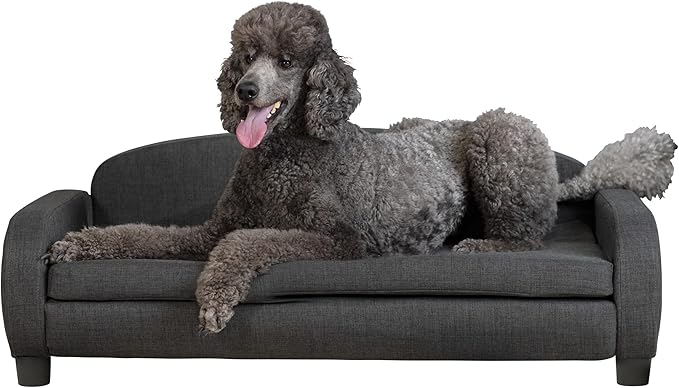 Paws & Purrs Modern Pet Sofa 41.5" Wide for Large Dog with Removable/Washable Mattress Cover, Dark Gray
