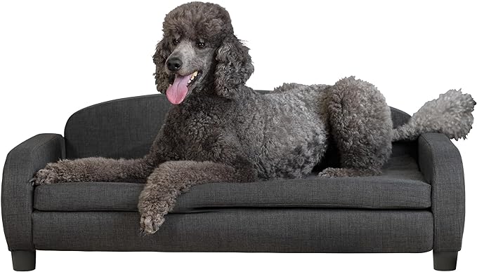 Paws & Purrs Modern Pet Sofa 41.5" Wide for Large Dog with Removable/Washable Mattress Cover, Dark Gray