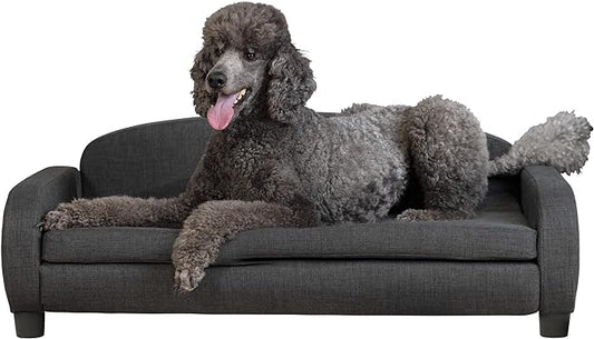 Paws & Purrs Modern Pet Sofa 41.5" Wide for Large Dog with Removable/Washable Mattress Cover, Dark Gray