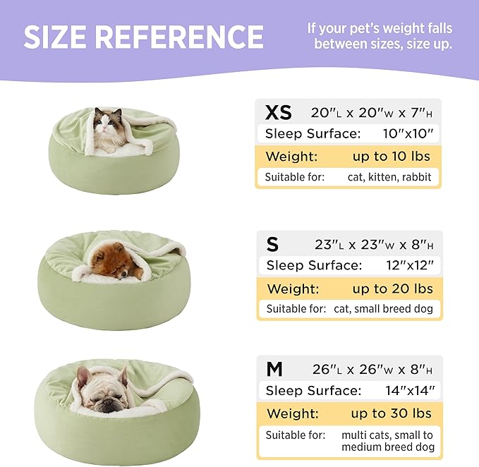 Lesure Small Dog Bed with Cover Cave - Covered Round Puppy Bed with Hooded Blanket, Machine Washable Burrow Pet Bed for Small Dogs and Cats, Cuddler Cozy Cave Dog Bed with Anti-Slip Bottom, Green 23"