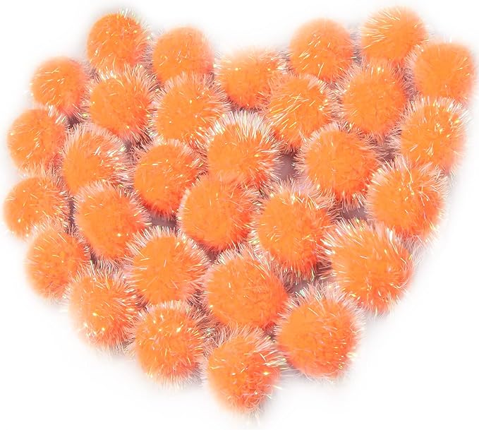 30 Pcs Cat Ball Toys Sparkle Balls Extra Large 2 Inch Cat's Favorite Chase Glitter Ball Glitter Tinsel Pom Poms Balls Orange Color