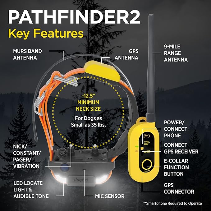 Dogtra Pathfinder 2 GPS Dog Tracker e Collar LED Light No Monthly fees Free App Waterproof Smartwatch Control Satellite Based Real Time Tracking Long Range Multiple Dogs Smartphone Required