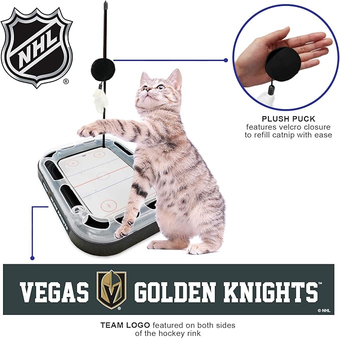 Pets FIrst Cat Scratching Toy NHL Las Vegas Golden Knights Hockey Field Cat Scratcher Tiy with Interactive Cat Ball Bell in Tracks. 5-in-1 CAT Toy