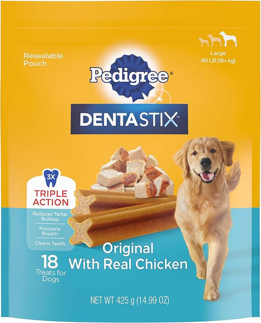 PEDIGREE DENTASTIX Large Dog Dental Treats Original Flavor Dental Bones, 14.99 oz. Pack (18 Treats)