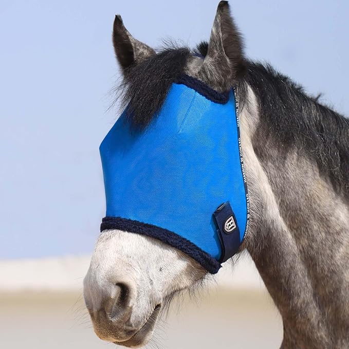 Harrison Howard All Round Mesh Horse Fly Mask UV Protective with Fleece Padded Edging Signature Blue M