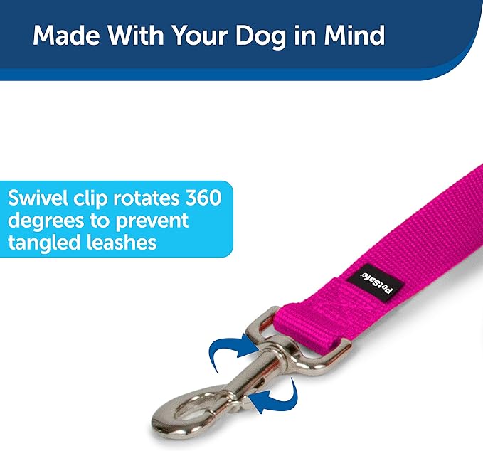 PetSafe Nylon Dog Leash - Strong, Durable, Traditional Style Leash with Easy to Use Bolt Snap - 3/4 in. x 6 ft., Raspberry Pink