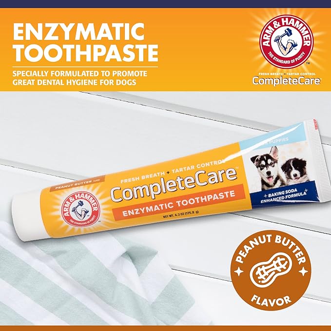 Arm & Hammer Complete Care Enzymatic Dog Toothpaste, 6.2 oz - Dog Toothpaste for Puppies and Adult Dogs, Arm and Hammer Toothpaste for Dogs - Pet Toothpaste, Dog Dental Care and Clean Dog Teeth