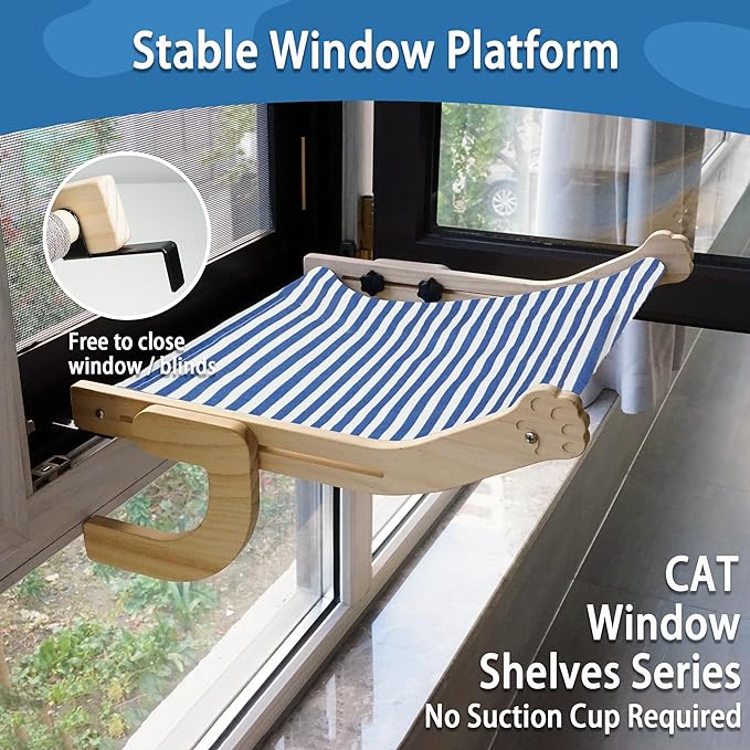 Cat Window Perch, Window Sill Cat Hammock, Indoor Cat Window Seat Window Shelves, Adjustable Windowsill Perch for Large Cats