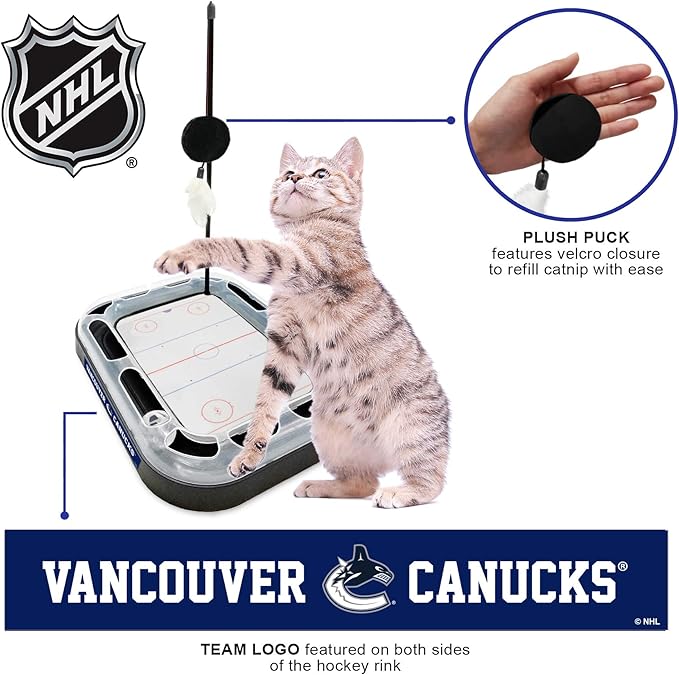 Pets First Cat Scratching Toy NHL Vancouver Canucks Hockey Field Cat Scratcher Tiy with Interactive Cat Ball Bell in Tracks. 5-in-1 CAT Toy