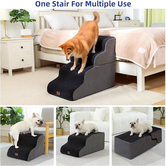 Dog Stairs Ramp for High Beds and Couch,Curved Dog Steps for Small Dogs and Cats Pet Stairs Non-Slip Balanced Portable Pet Step Indoor, 4 Steps, Black