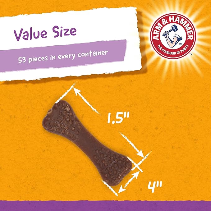 Arm & Hammer for Pets Nubbies Dental Treats for Dogs | Dental Chews Fight Bad Breath, Plaque & Tartar Without Brushing | Chicken Flavor Value Bucket, 53 Pcs