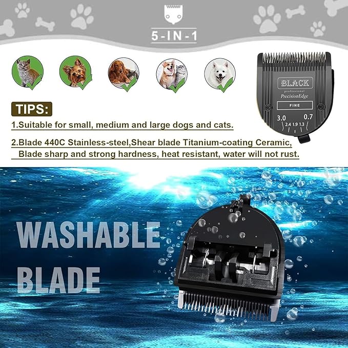 Adjustable 5 in 1 Blades Dog Grooming Blades Compatible with Wahl Animal Clipper Arco, Bravura, Chromado, Creativa, Figura, and Motion Pet, Dog, and Horse (BLACK/2PC)