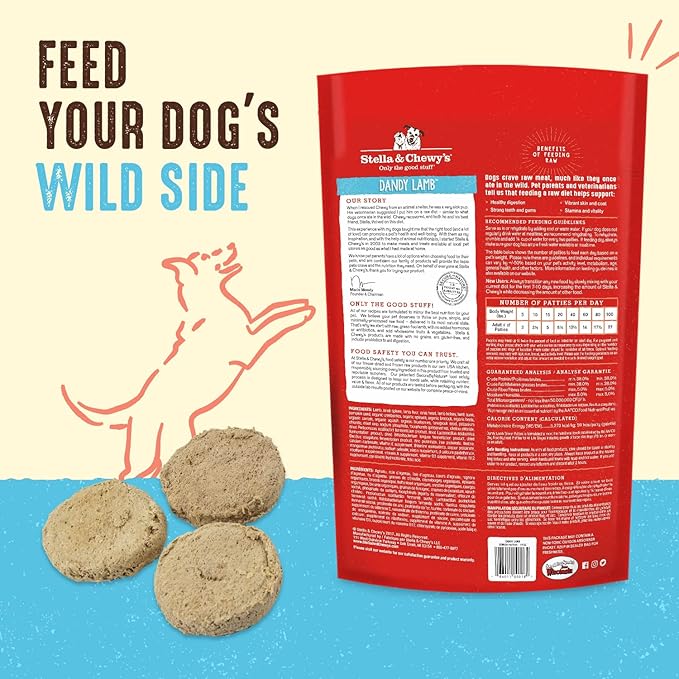 Stella & Chewy's Freeze Dried Raw Dinner Patties – Grain Free Dog Food, Protein Rich Dandy Lamb Recipe – 14 oz Bag